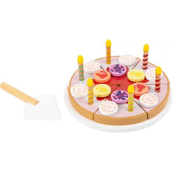 Žaislinis medinis gimtadienio tortas su žvakutėmis