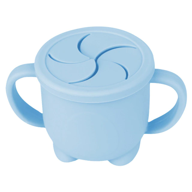 Silikoninis puodelis du viename – gertuvė ir užkandžių indelis (melsvos spalvos)