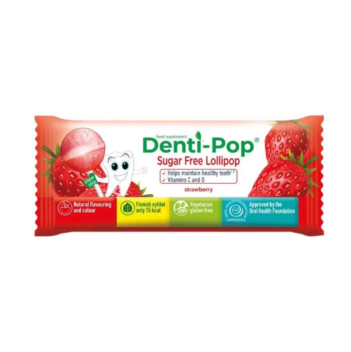 Ledinukas Denti-Pop su vitaminais C ir D, braškių skonio, 6 g
