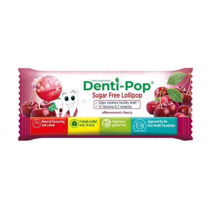 Ledinukas Denti-Pop su 12 vitaminų ir 2 mineralais, vyšnių skonio, 6 g